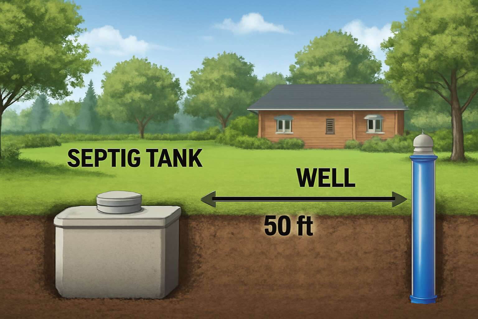 septic tank to well distance